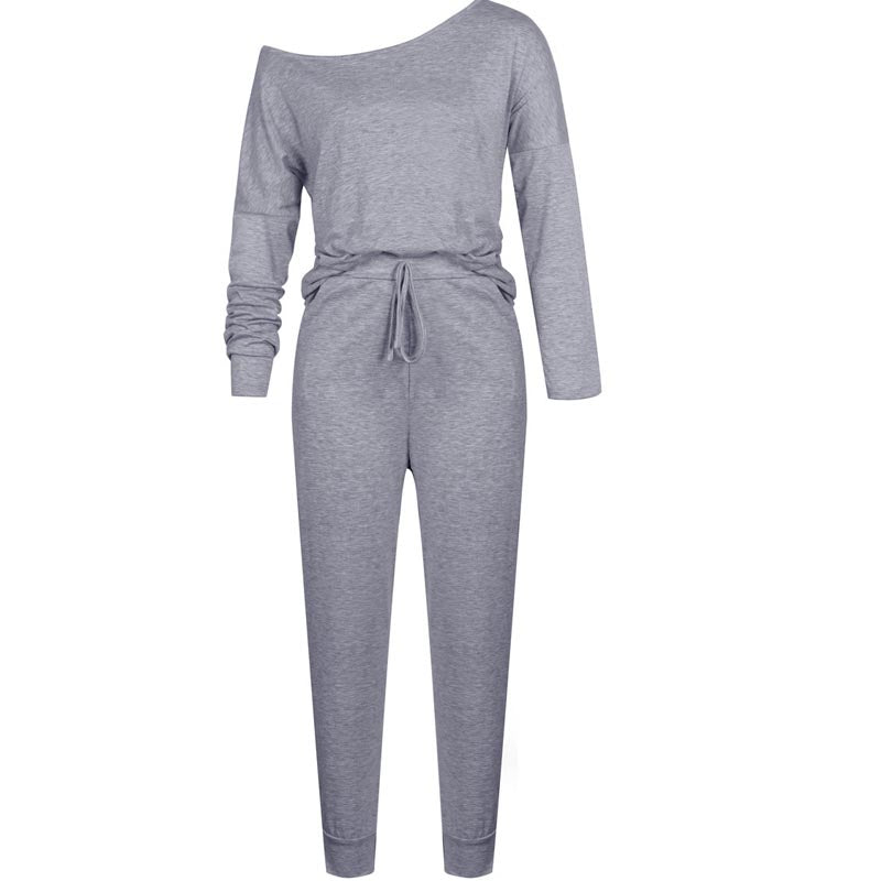 Solid Color Long Sleeve Off Shoulder 2-Piece Suit