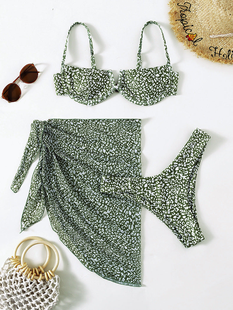 Three-piece Floral Bikini Beach Coverup