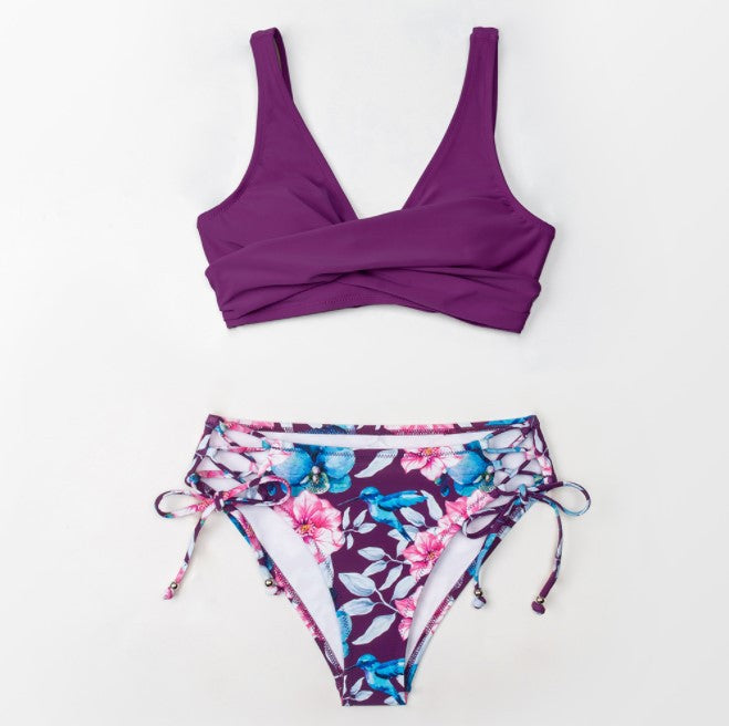 Criss Cross Top Tie Bottom 2 Piece Swimsuit