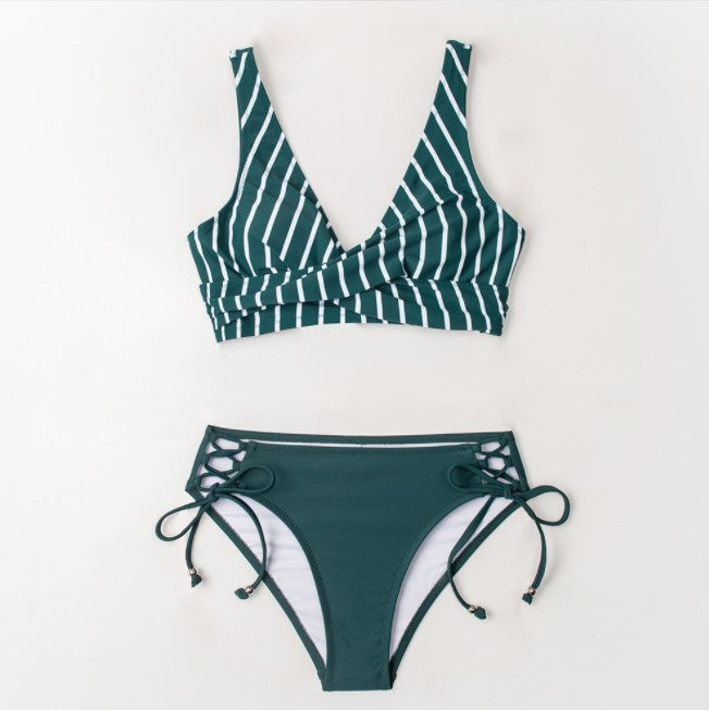 Criss Cross Top Tie Bottom 2 Piece Swimsuit