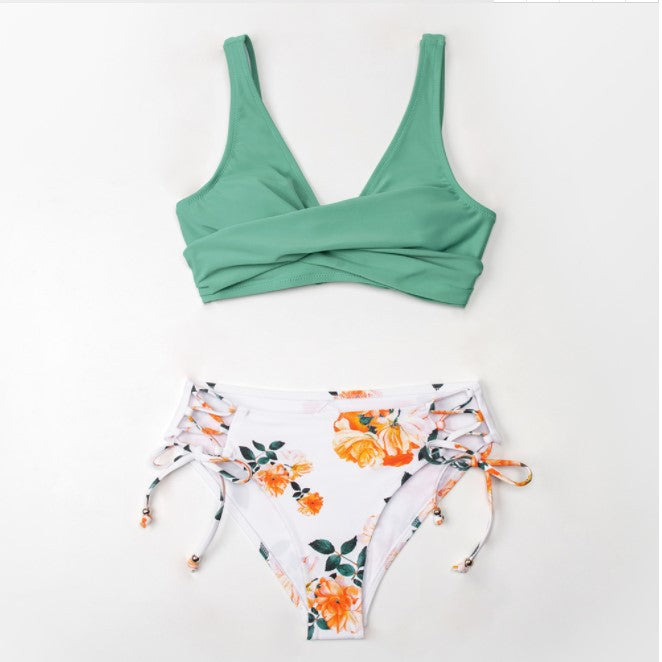 Criss Cross Top Tie Bottom 2 Piece Swimsuit