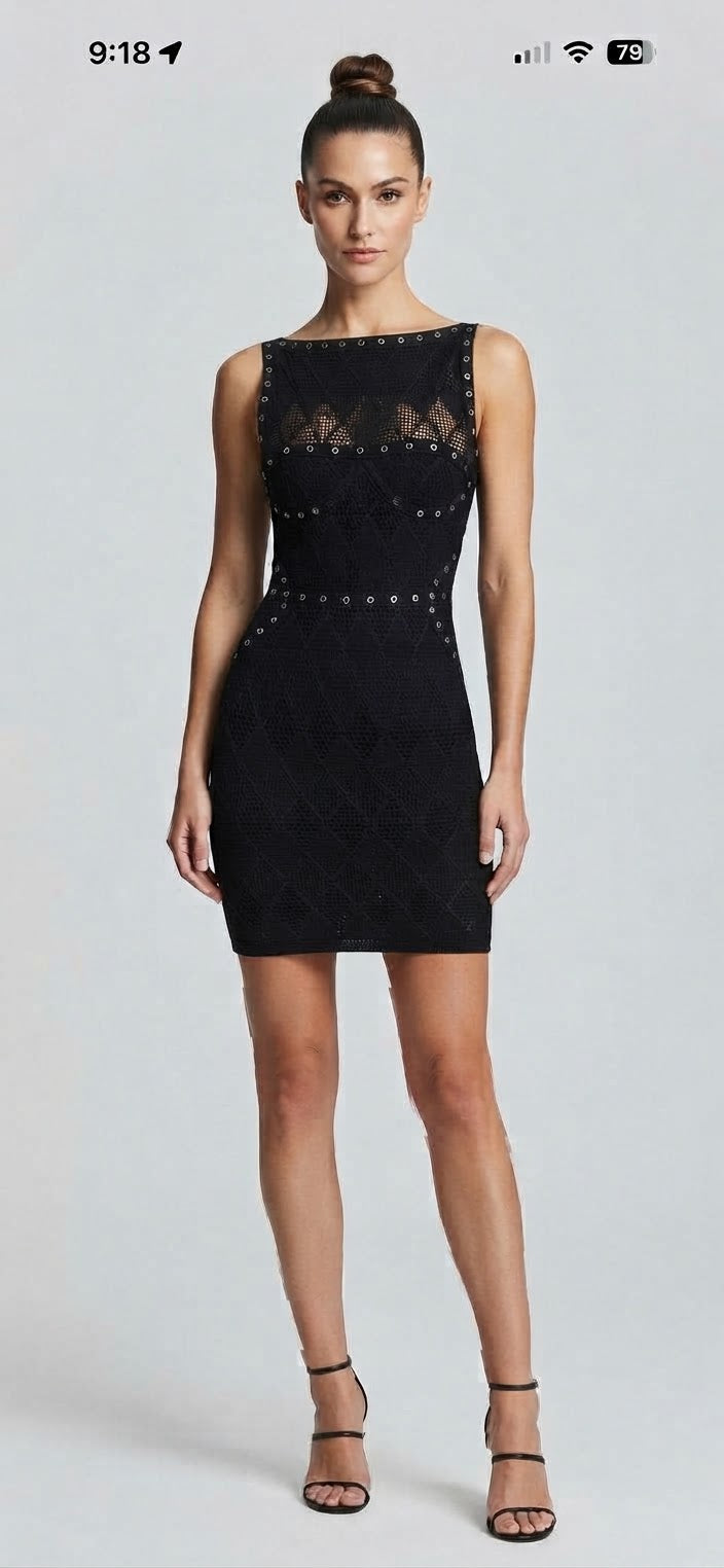 Black Sleeveless Crochet Knit Bodycon Women's Dress