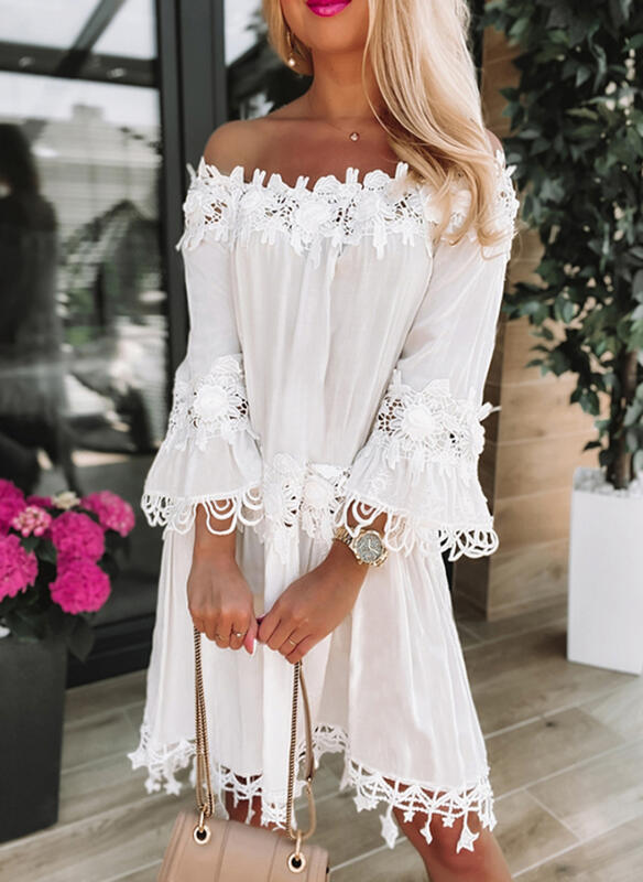 New European And American Tube Top Off Shoulder Lace Dress