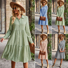 Load image into Gallery viewer, Wide Hem Long Sleeve Dress Plaid Casual Dress

