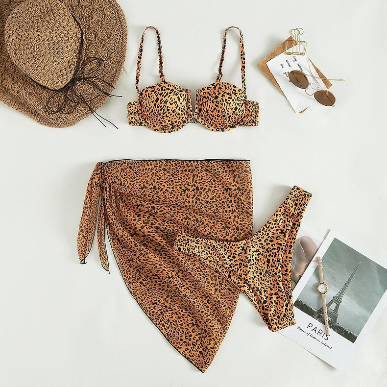 Three-piece Floral Bikini Beach Coverup