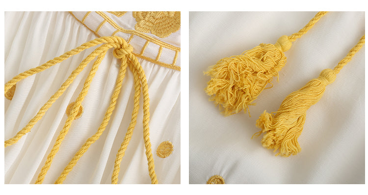 Women's Off-shoulder Flower Embroidered Vintage Dress