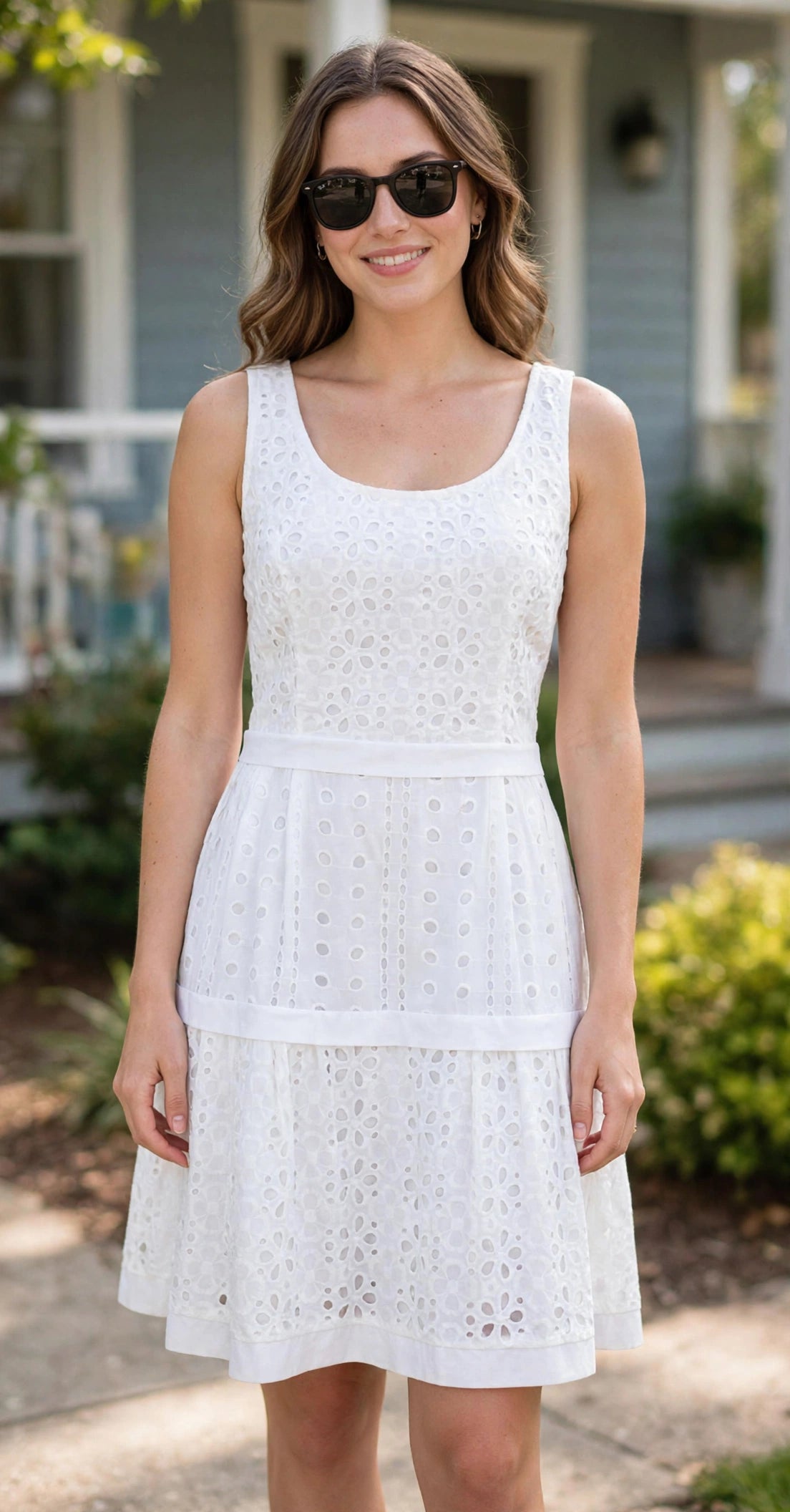 White Eyelet Lace Tiered Dress Size 14