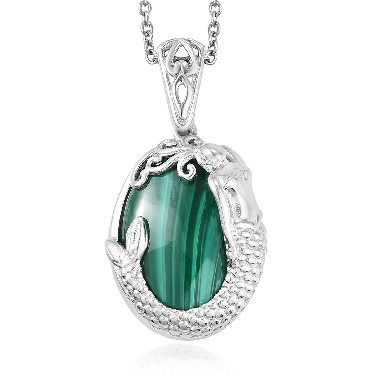 KARIS African Malachite Mermaid Pendant Necklace 20 Inches