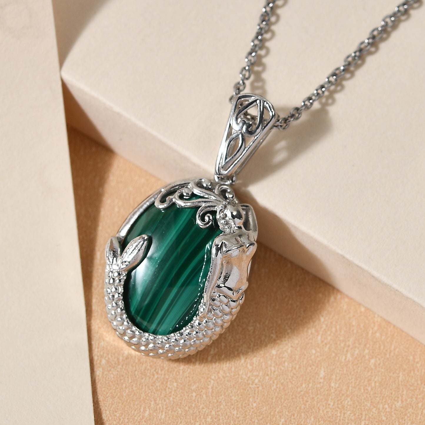 KARIS African Malachite Mermaid Pendant Necklace 20 Inches