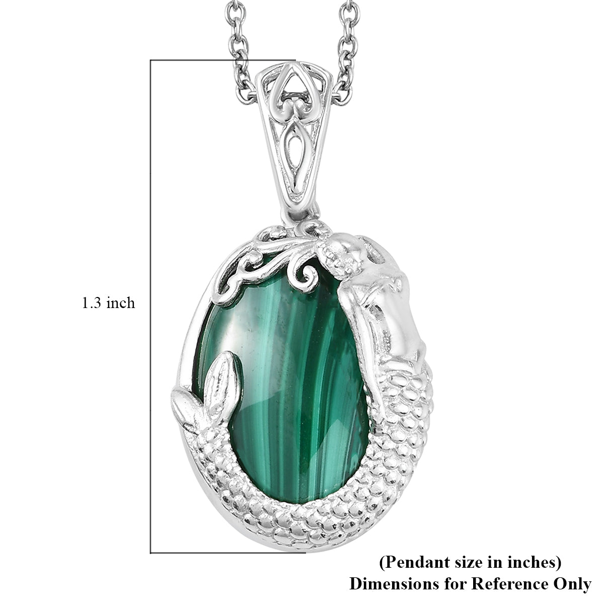 KARIS African Malachite Mermaid Pendant Necklace 20 Inches