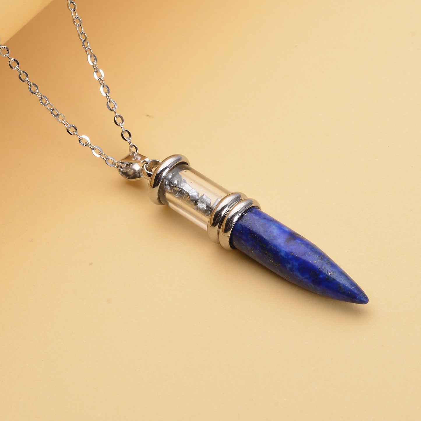 Lapis Lazuli and Marvelous Meteorite Pencil Pendant Necklace 20 Inches