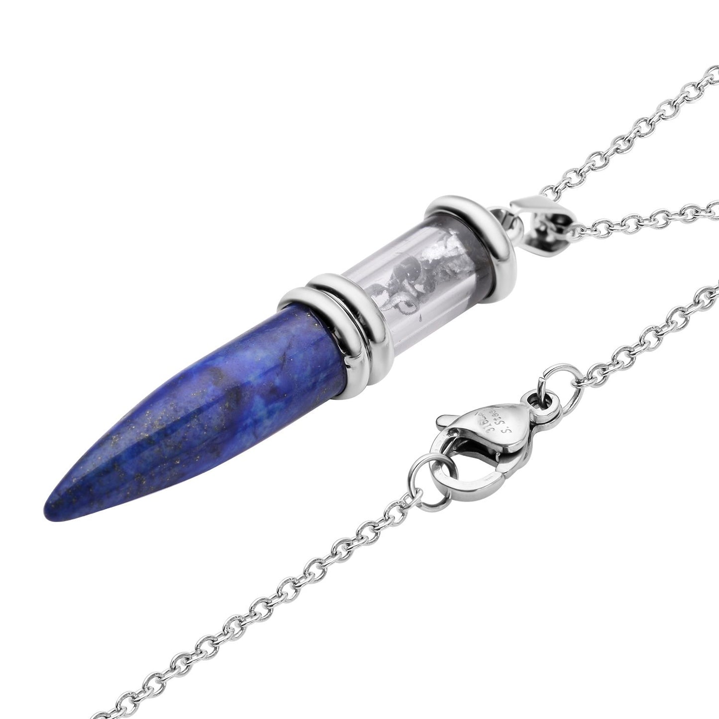 Lapis Lazuli and Marvelous Meteorite Pencil Pendant Necklace 20 Inches