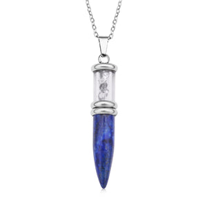 Lapis Lazuli and Marvelous Meteorite Pencil Pendant Necklace 20 Inches