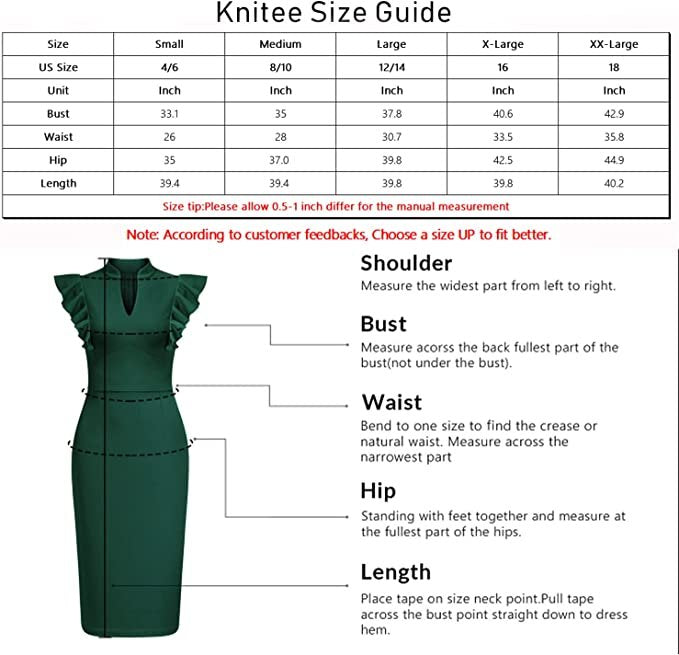 NWT Knitee Women's Vintage Ruffle Sleeve V-Neck Bodycon Evening Party Cocktail Pencil Sheath Dress NEW