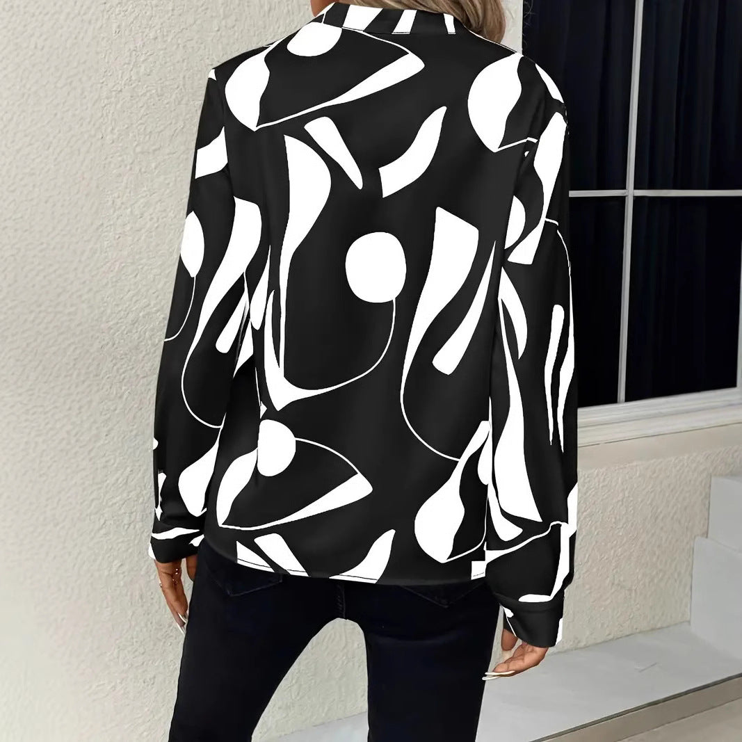 Women's Printed Notched Collar Shirt Long Sleeve