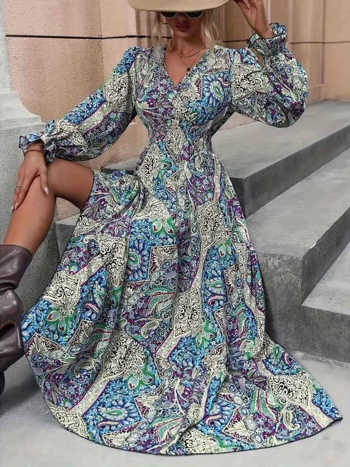 Retro Look Floral Print Maxi Dress Size Med NEW