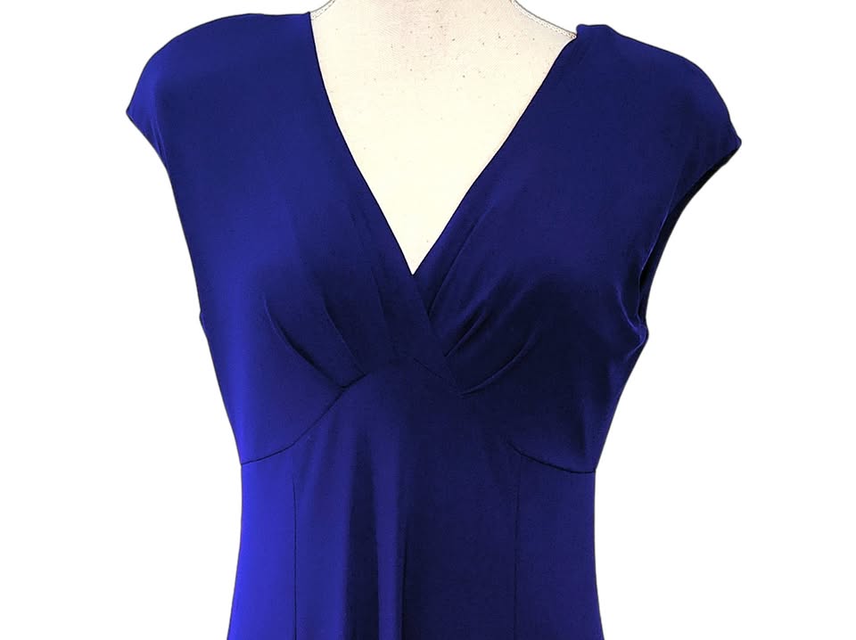 Royal Blue V-Neck Empire Waist Capped Sleeve Swing Dress Size 10P