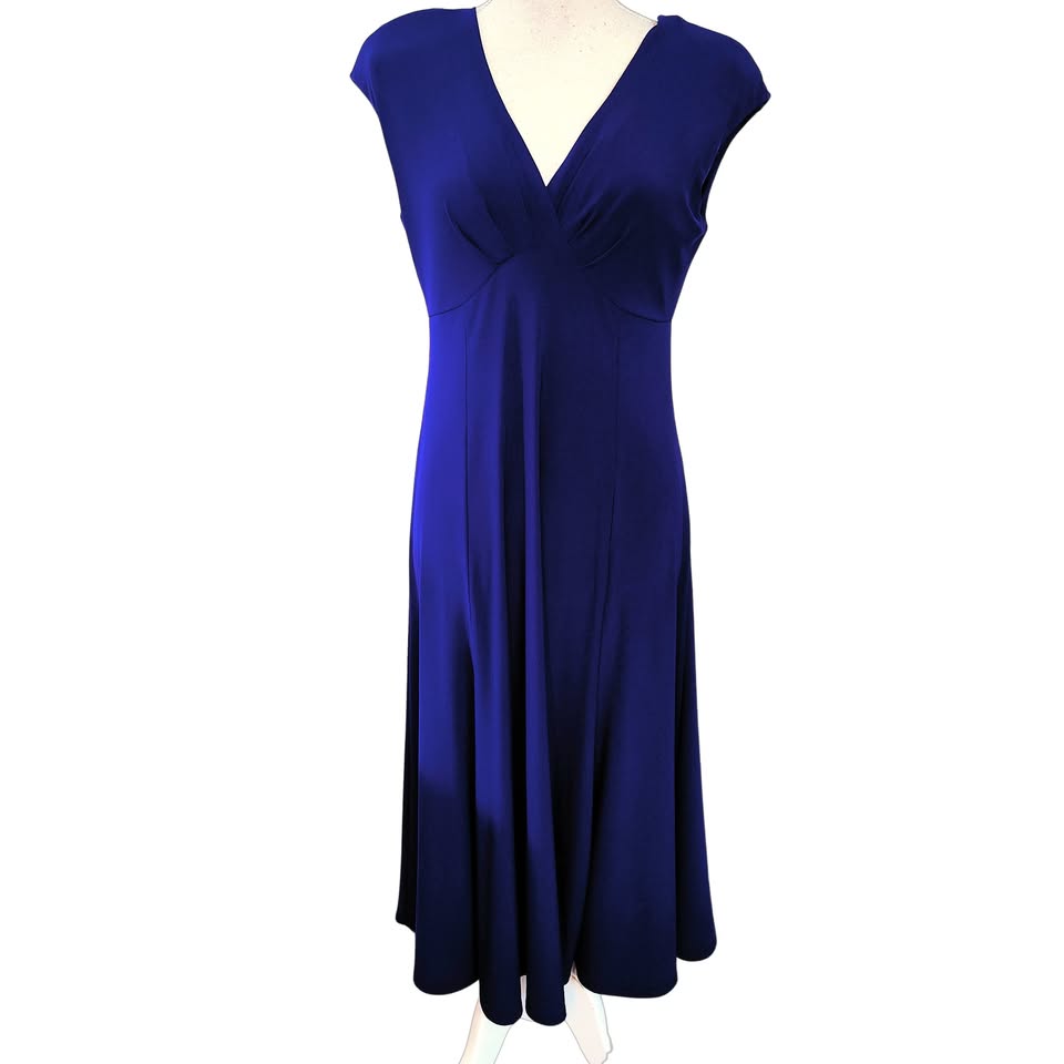 RoyalBlueV-NeckEmpireWaistCappedSleeveSwingDressSize10