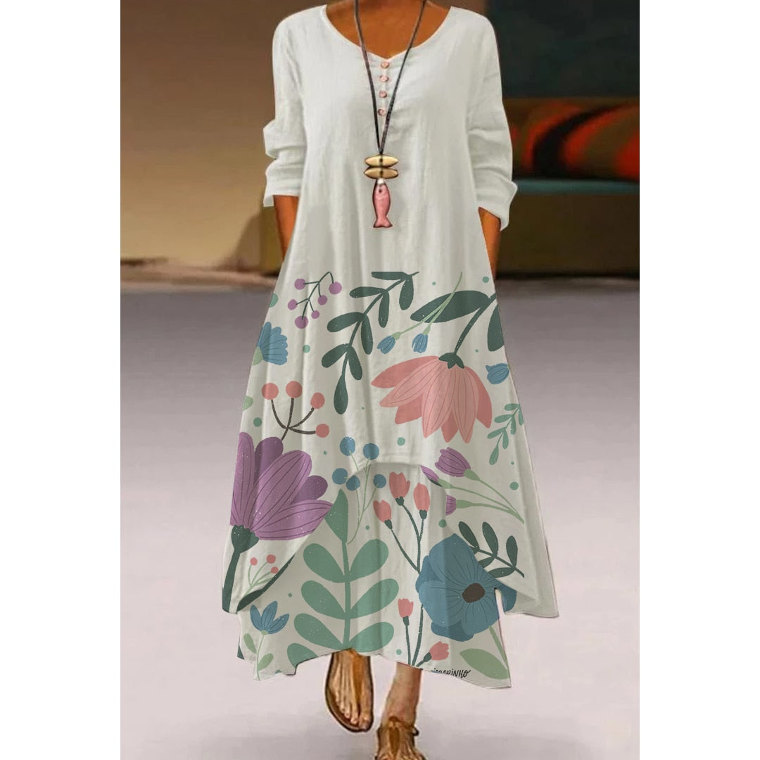 2022 Fashion Summer Maxi Dress Women's Printed Sundress Casual Short Sleeve Vestidos Female High Waist Robe Femme