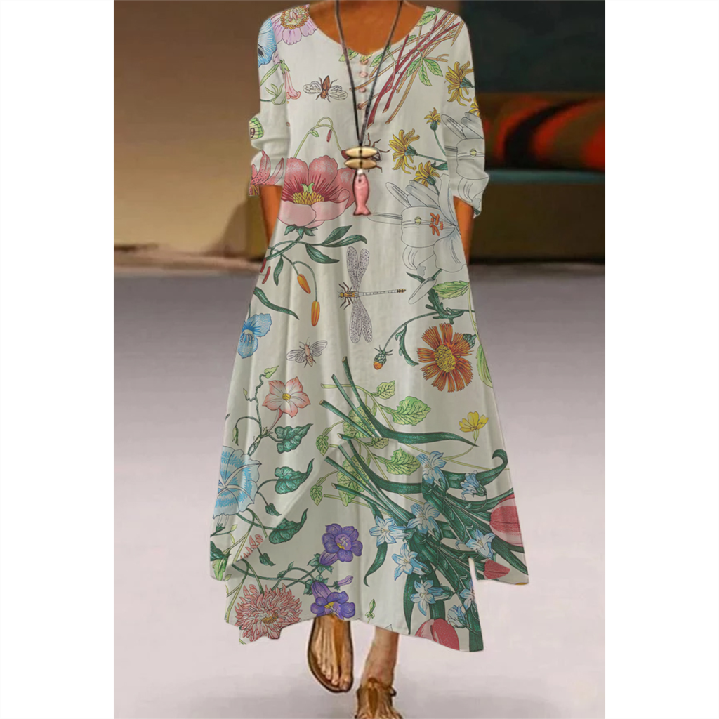 2022 Fashion Summer Maxi Dress Women's Printed Sundress Casual Short Sleeve Vestidos Female High Waist Robe Femme
