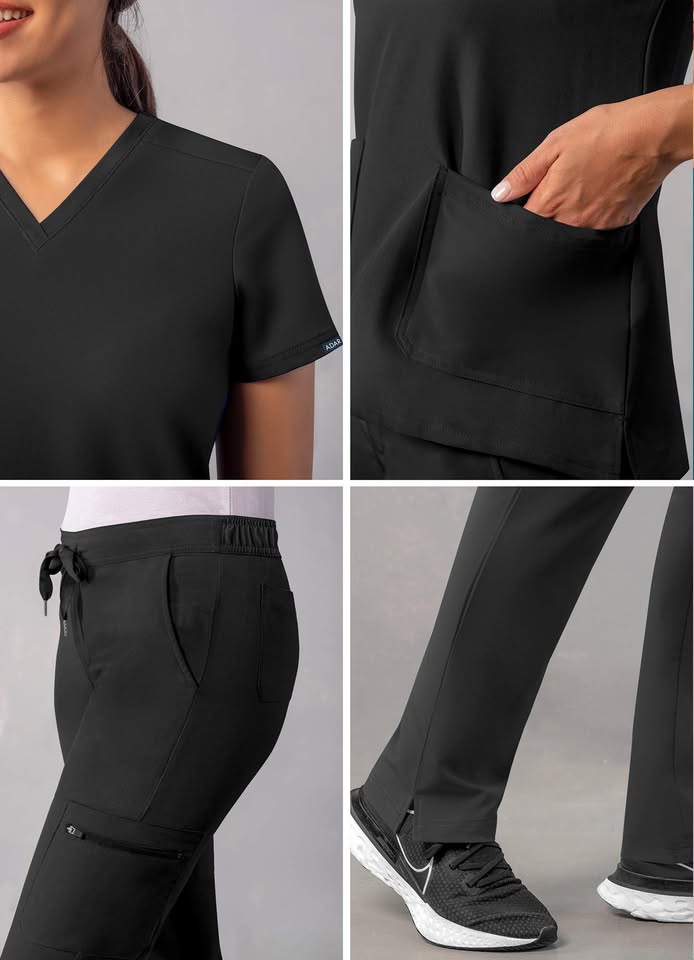 ⚡Scrub Set For Women - Slim V-Neck Scrub Top & Skinny Cargo Scrub Pants Black