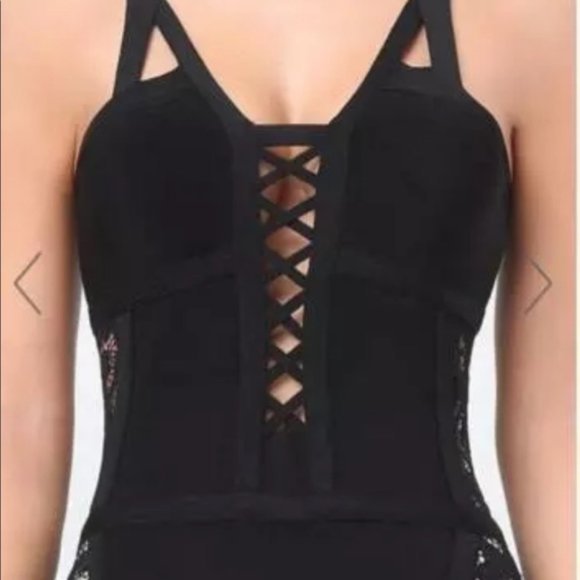 Sides Criss Cross Bodice Black Mini Dress Size SP NWT