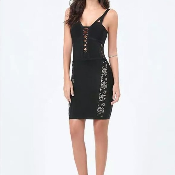 Sides Criss Cross Bodice Black Mini Dress Size SP NWT