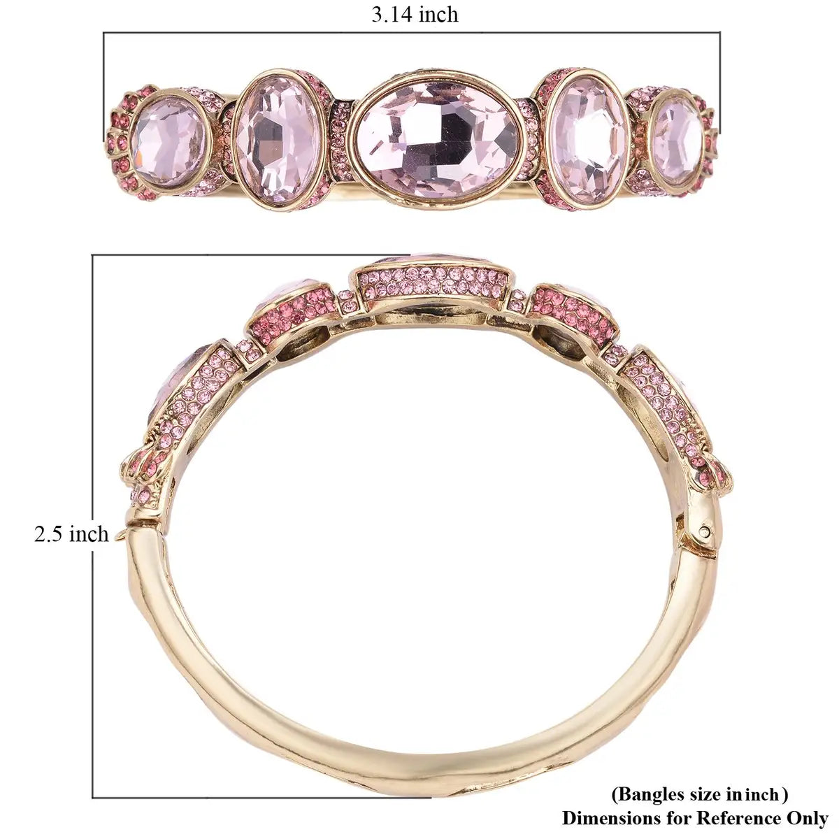 Simulated Pink Sapphire and Pink Shaded Austrian Crystal Bangle Bracelet in Goldtone (7.0 in)