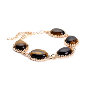 South African Yellow Tiger's Eye 5 Stone Bracelet (7.50-9.0In) and Dangle Earrings