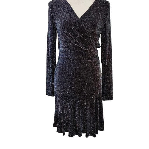 Michael Cors Crossover Bodice Ruched Asymmetric Ruffled Hem Dress