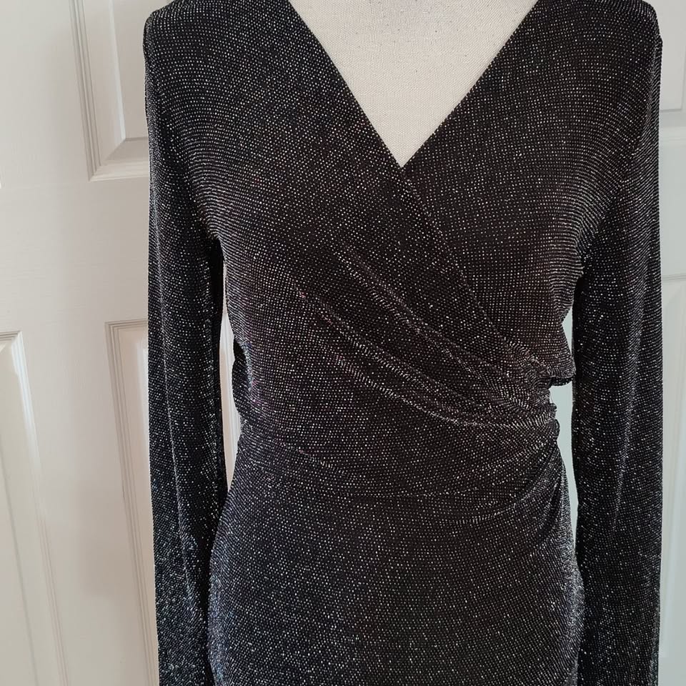 Michael Cors Sparkly Crossover Bodice Ruched Asymmetric Ruffled Hem Dress Size Small NWT