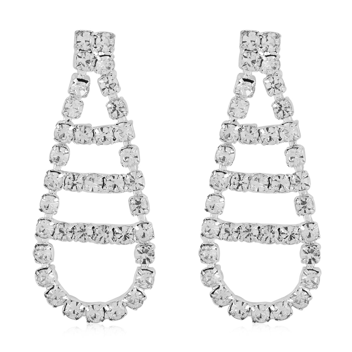 White Austrian Crystal Wedding Earrings and V Shape Necklace 22 Inches