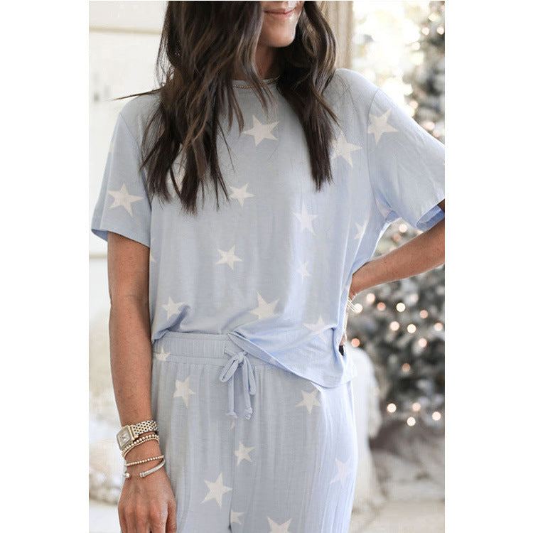 Women's Printed Short Sleeve Two Piece Loungewear