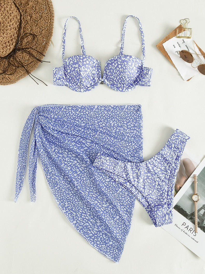 Three-piece Floral Bikini Beach Coverup
