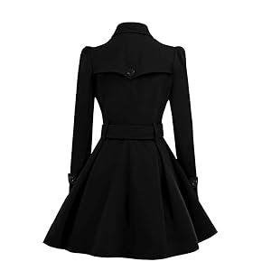 Swing Double Breasted Pea Coat with Belt Buckle Long Sleeve Lapel Outerwear Size Small