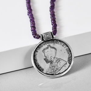 Amethyst Coin Pendant Necklace 20 Inches in Sterling Silver
