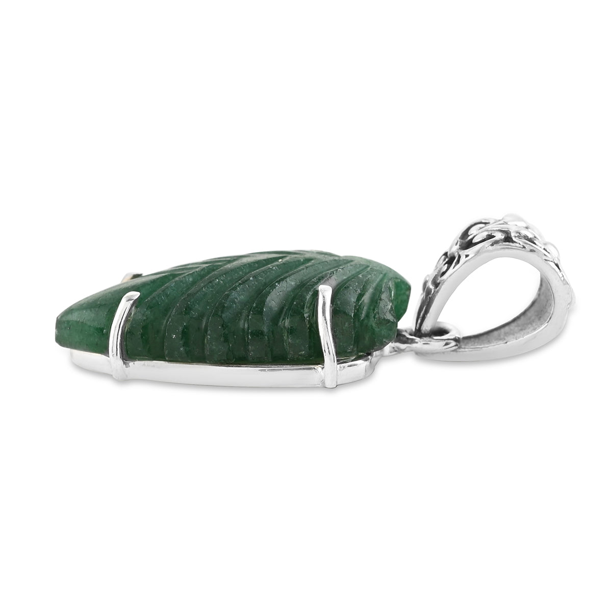 Green Aventurine Carved Fancy Pendant in Sterling Silver