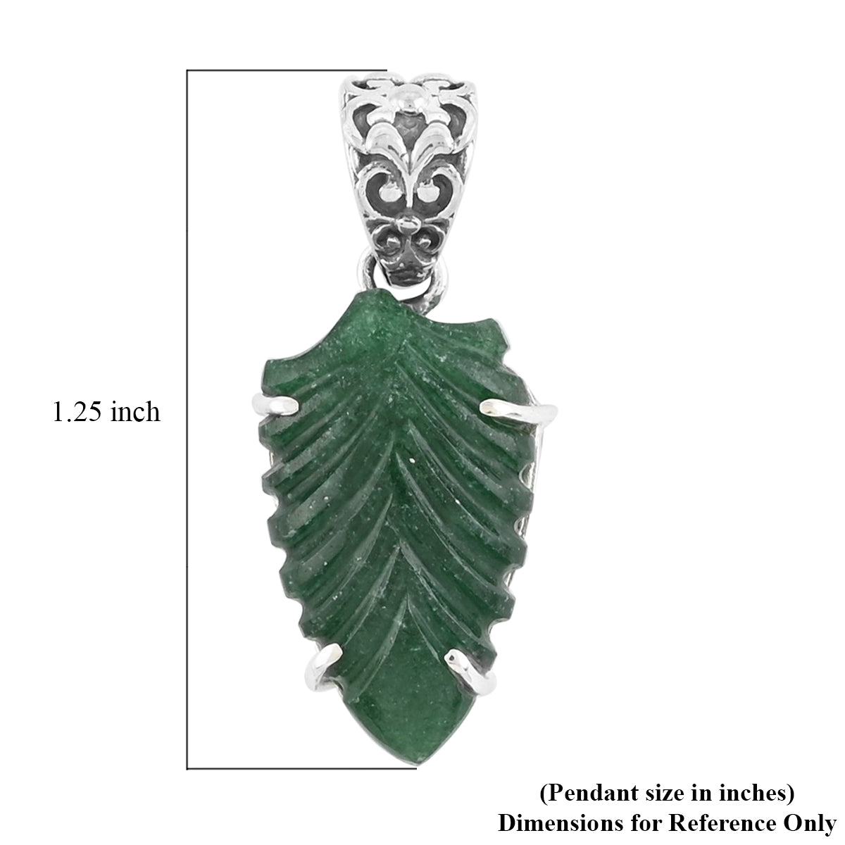 Green Aventurine Carved Fancy Pendant in Sterling Silver