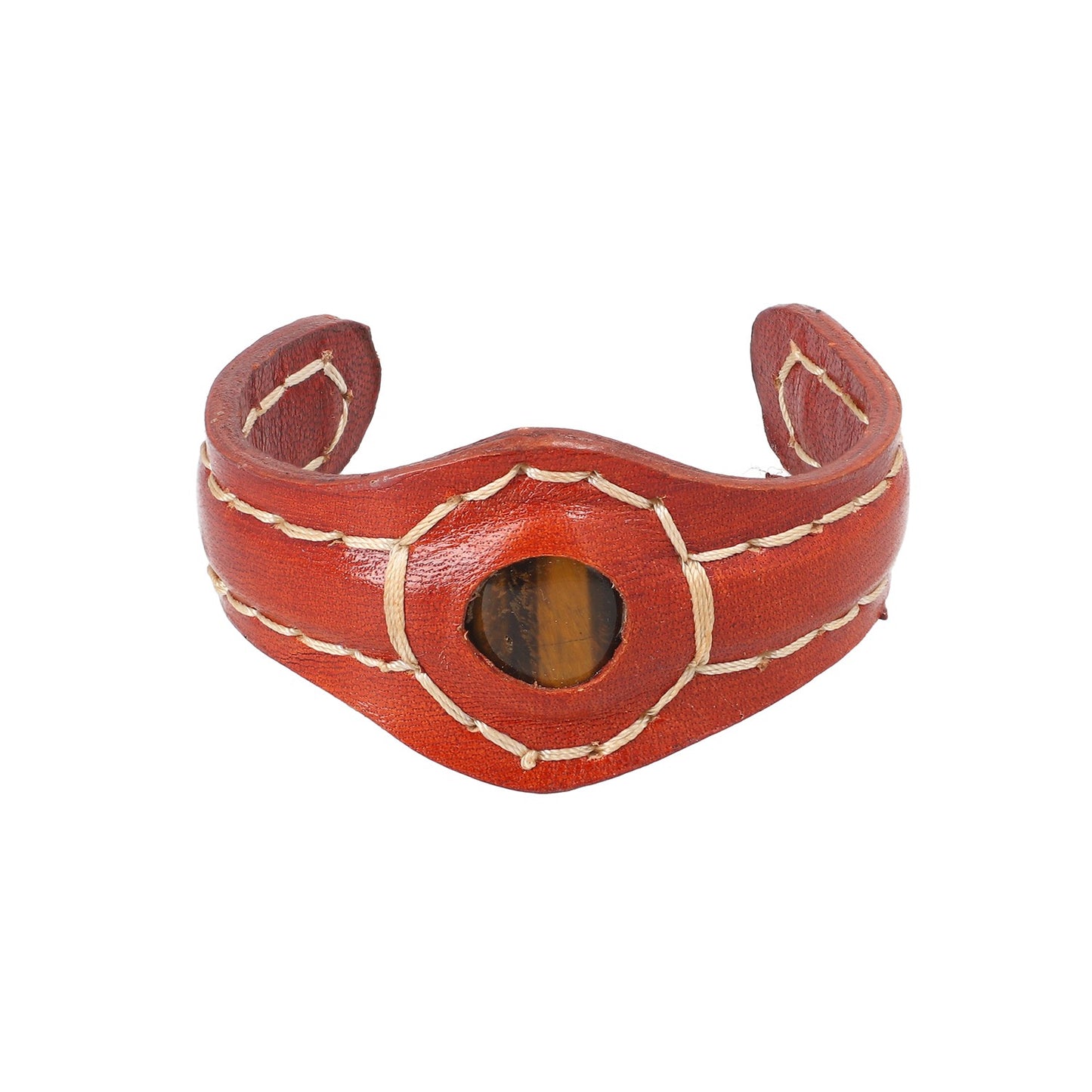 100% Genuine Leather Cuff Bracelet with South African Tiger's Eye