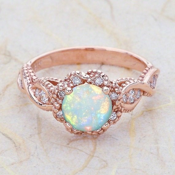Rose Gold Opal Ring Size 7, 8