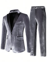 Load image into Gallery viewer, Manfinity AFTRDRK Men Colorblock Lapel Collar Velvet Blazer &amp; Pants
