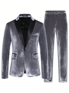 Manfinity AFTRDRK Men Colorblock Lapel Collar Velvet Blazer & Pants