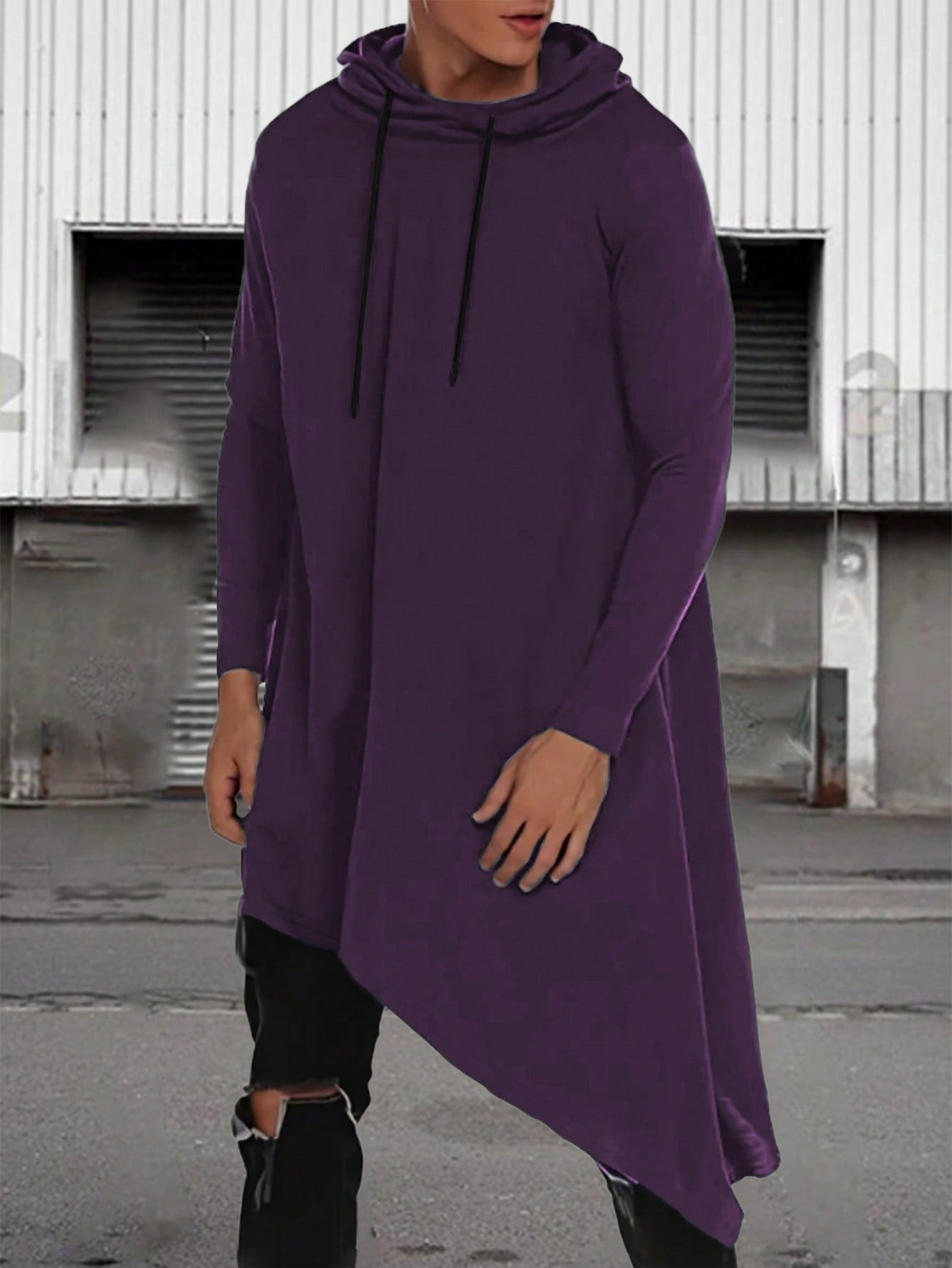 Manfinity LEGND Men Plus Solid Drawstring Hooded Asymmetrical Hem Longline Sweatshirt