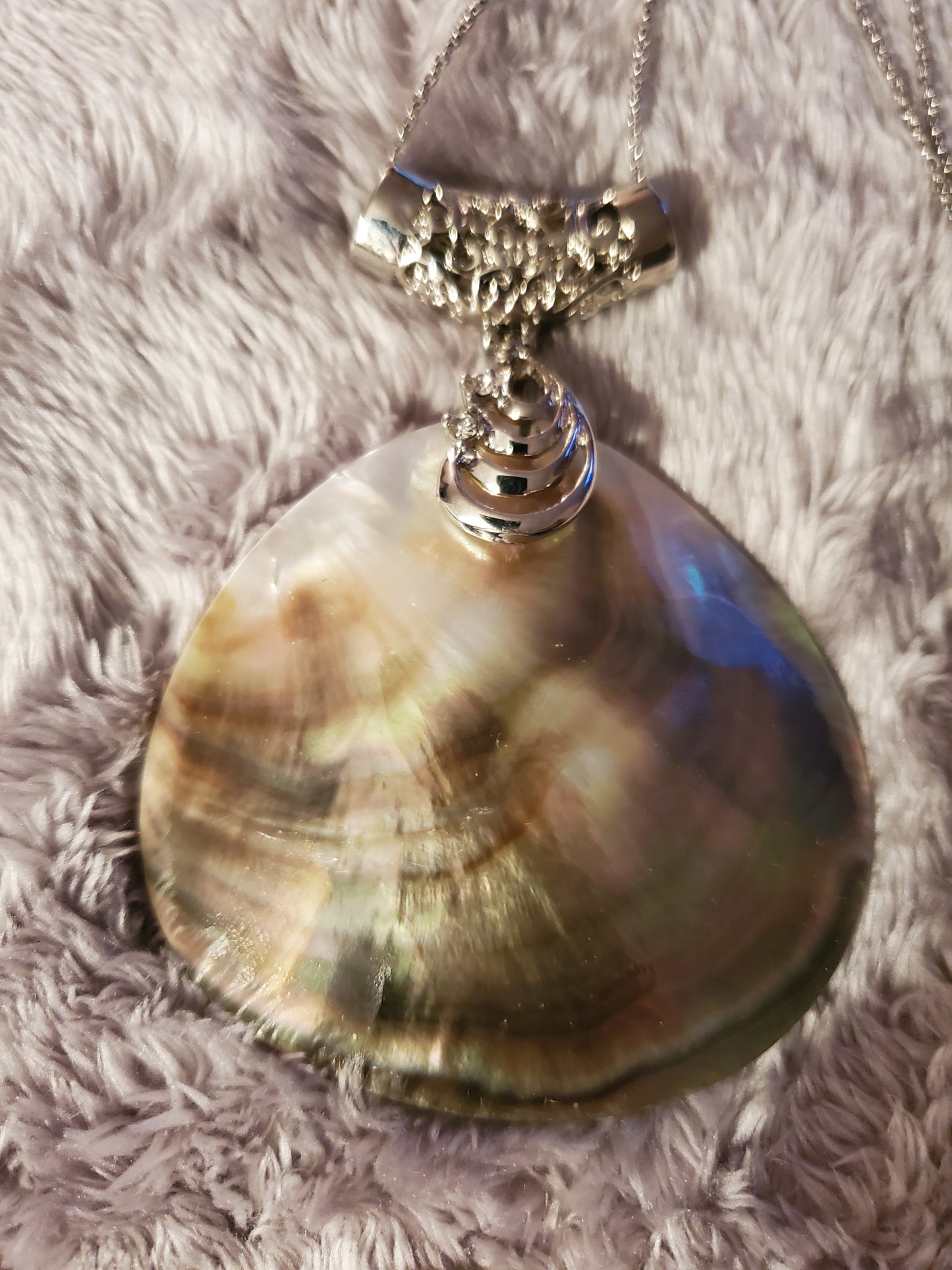 Genuine Oyster Shell, White Austrian Crystal Necklace