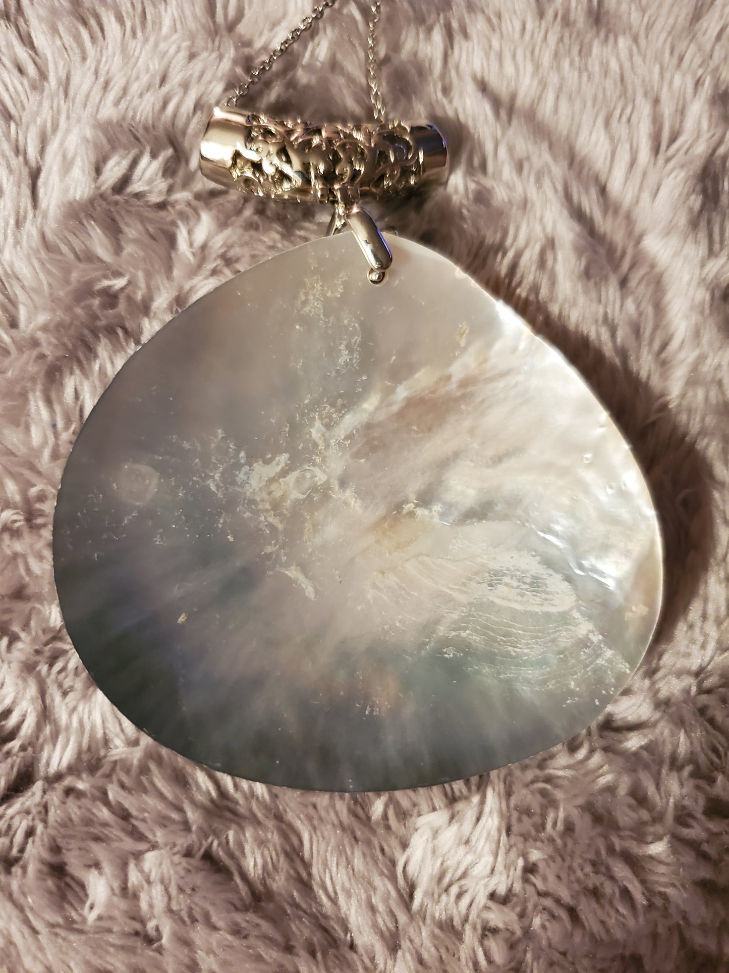 Genuine Oyster Shell, White Austrian Crystal Necklace