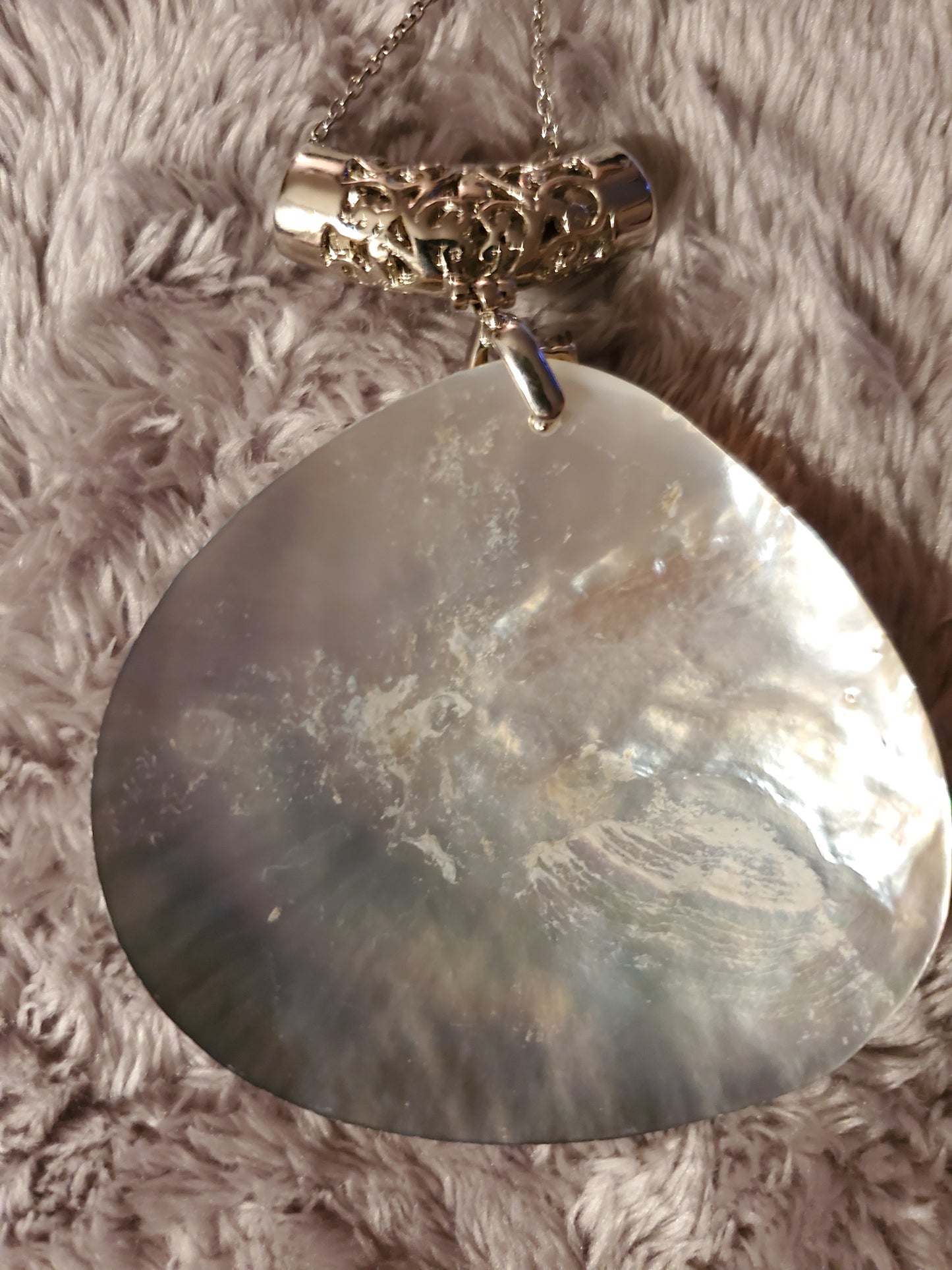 Genuine Oyster Shell, White Austrian Crystal Necklace