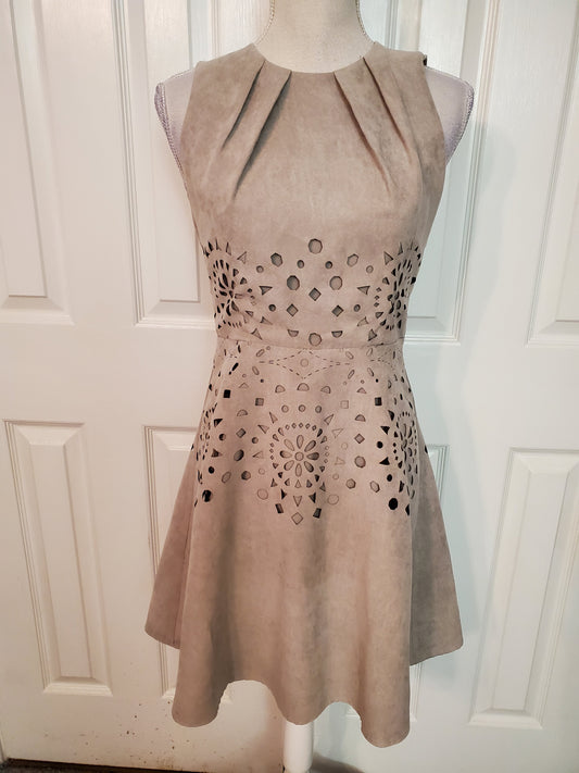 Suede Fit and Flare Dress with Cut Outs Size 2