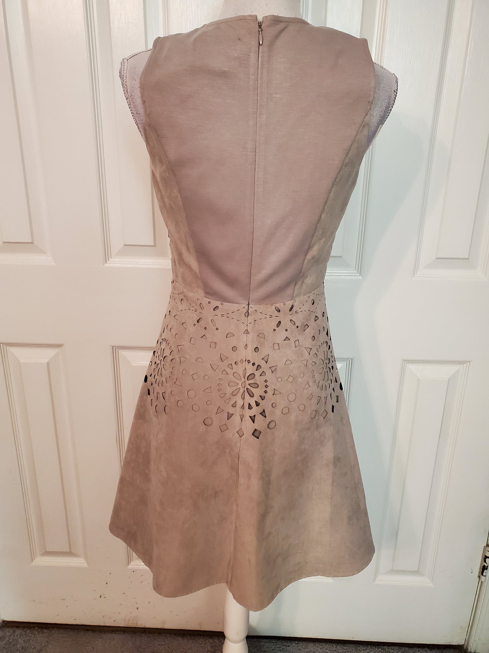 Suede Fit and Flare Dress with Cut Outs Size 2