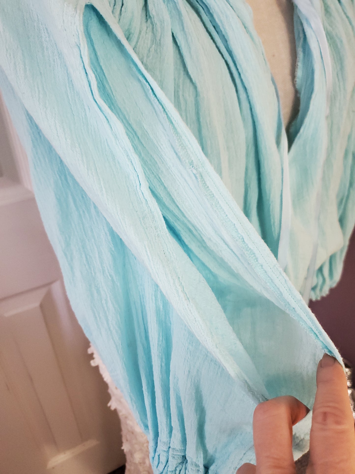 Dreamy Blue 100% Cotton Off Shoulder Top with Split Sleeves