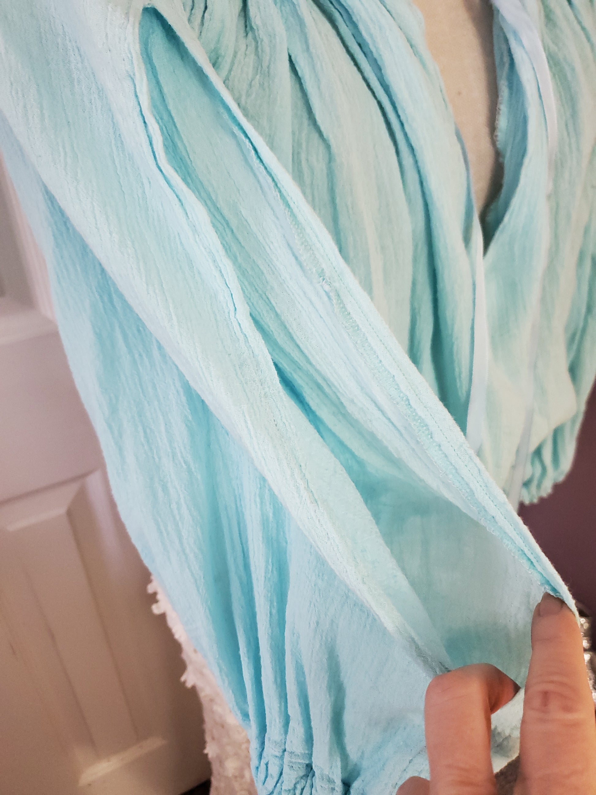 Dreamy Blue 100% Cotton Off Shoulder Top with Split Sleeves